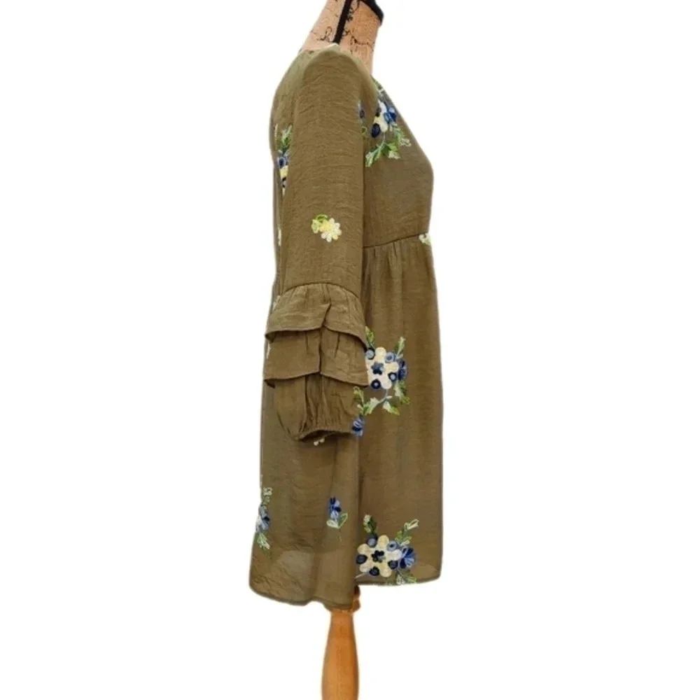 ANTHROPOLOGIE Fig and Flower,Olive Floral Dress, US Women's Medium NWT - Picture 4 of 10